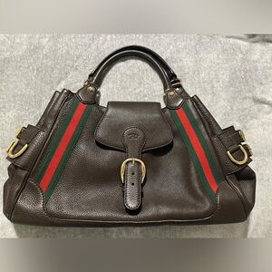 Gucci Leather Brown Web Heritage Tote